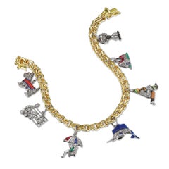 Art Deco Diamond Ruby Emerald Sapphire Platinum Gold Enamel Charm Bracelet