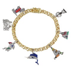 Art Deco Diamond Ruby Emerald Sapphire Platinum Gold Enamel Charm Bracelet