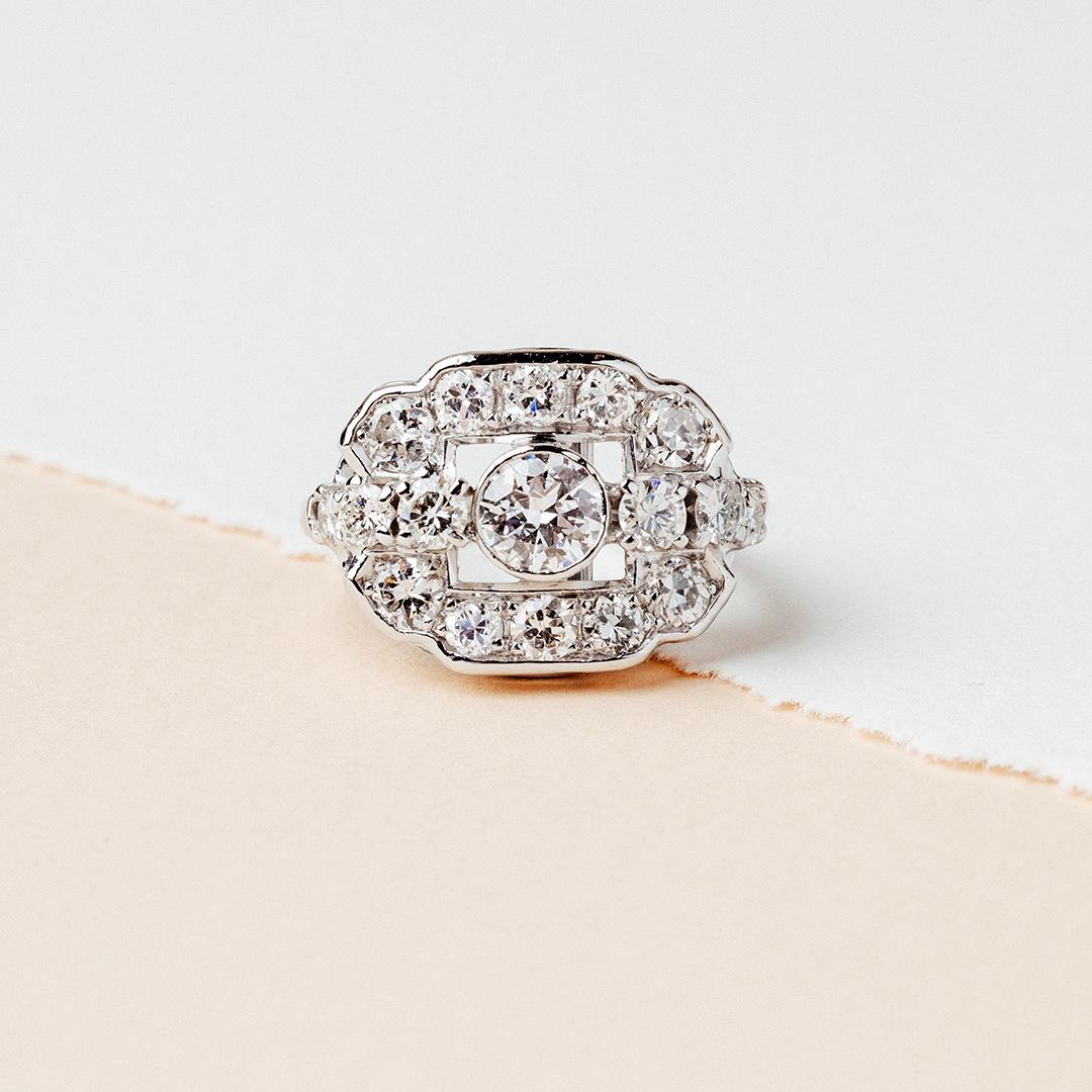 Women's Art Deco Diamond Platinum Gold Ring