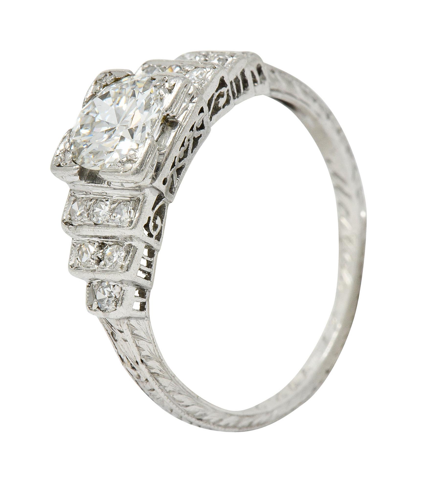 Art Deco Diamond Platinum Heart Engagement Ring 5