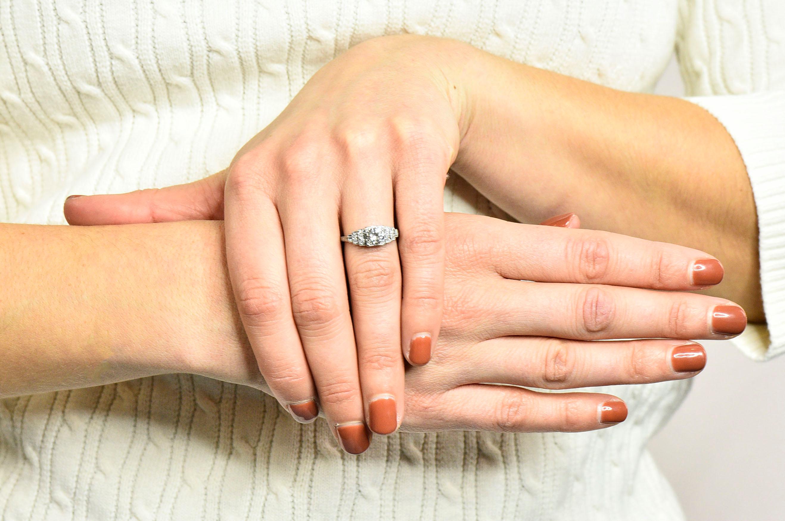 Art Deco Diamond Platinum Heart Engagement Ring 10