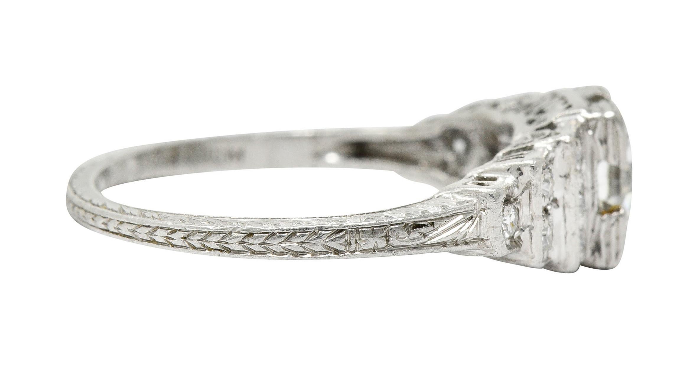 Single Cut Art Deco Diamond Platinum Heart Engagement Ring