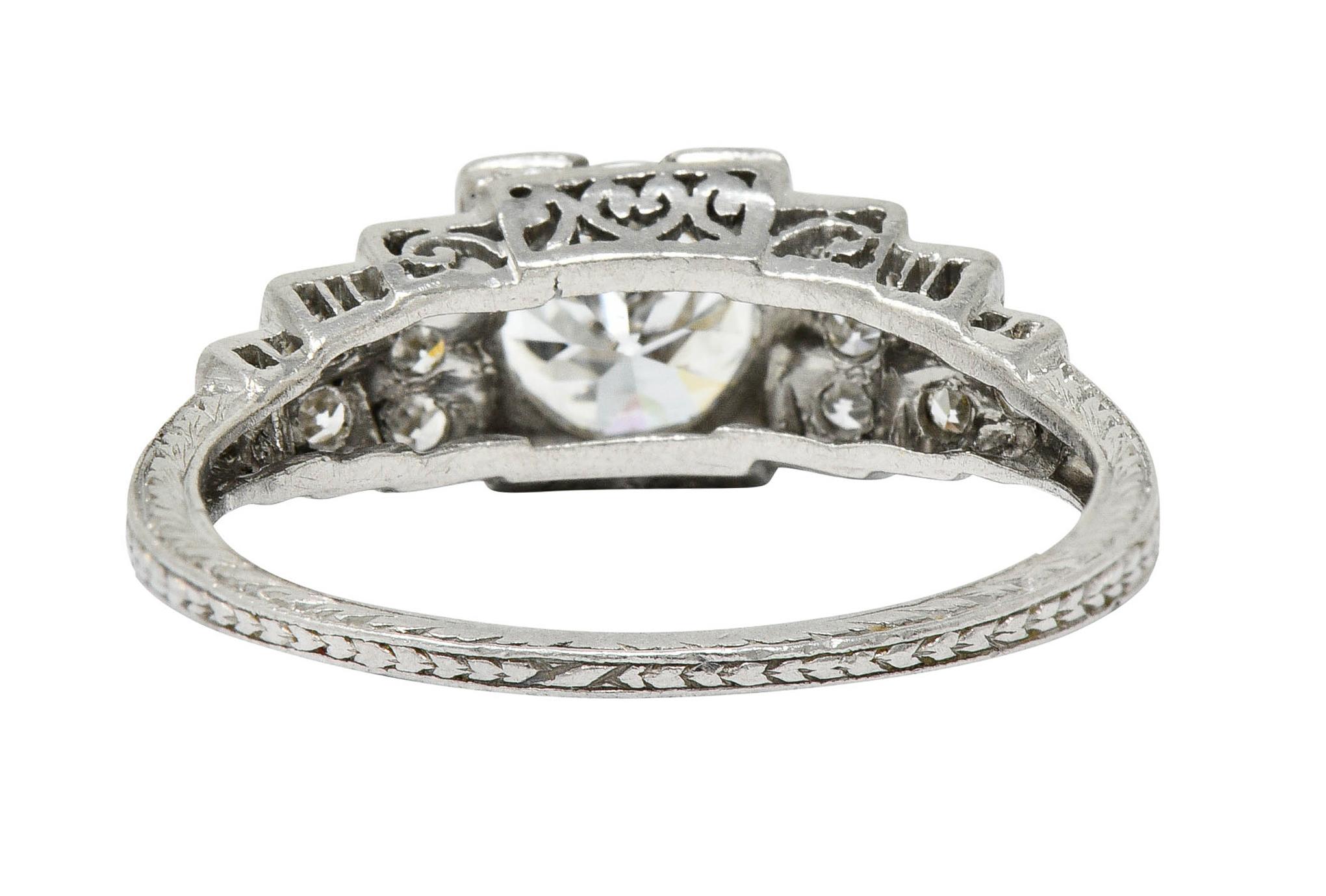 Art Deco Diamond Platinum Heart Engagement Ring In Excellent Condition In Philadelphia, PA