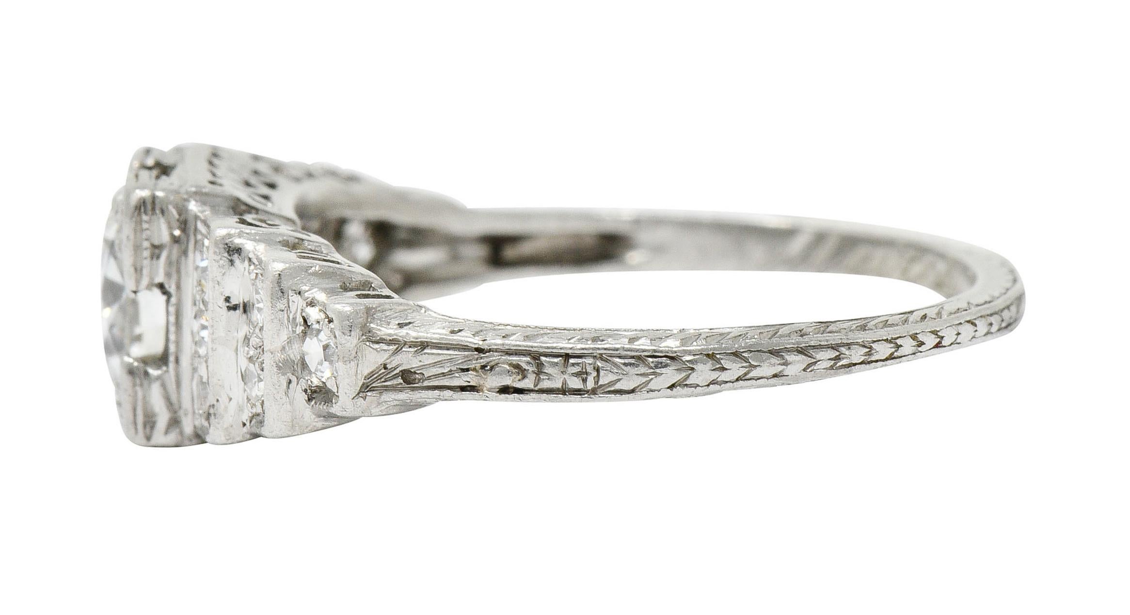 Women's or Men's Art Deco Diamond Platinum Heart Engagement Ring