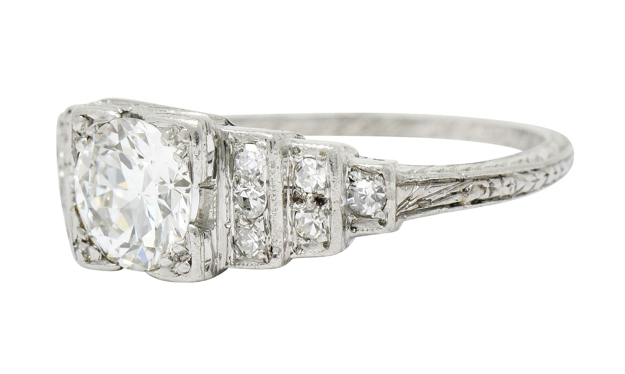 Art Deco Diamond Platinum Heart Engagement Ring 1