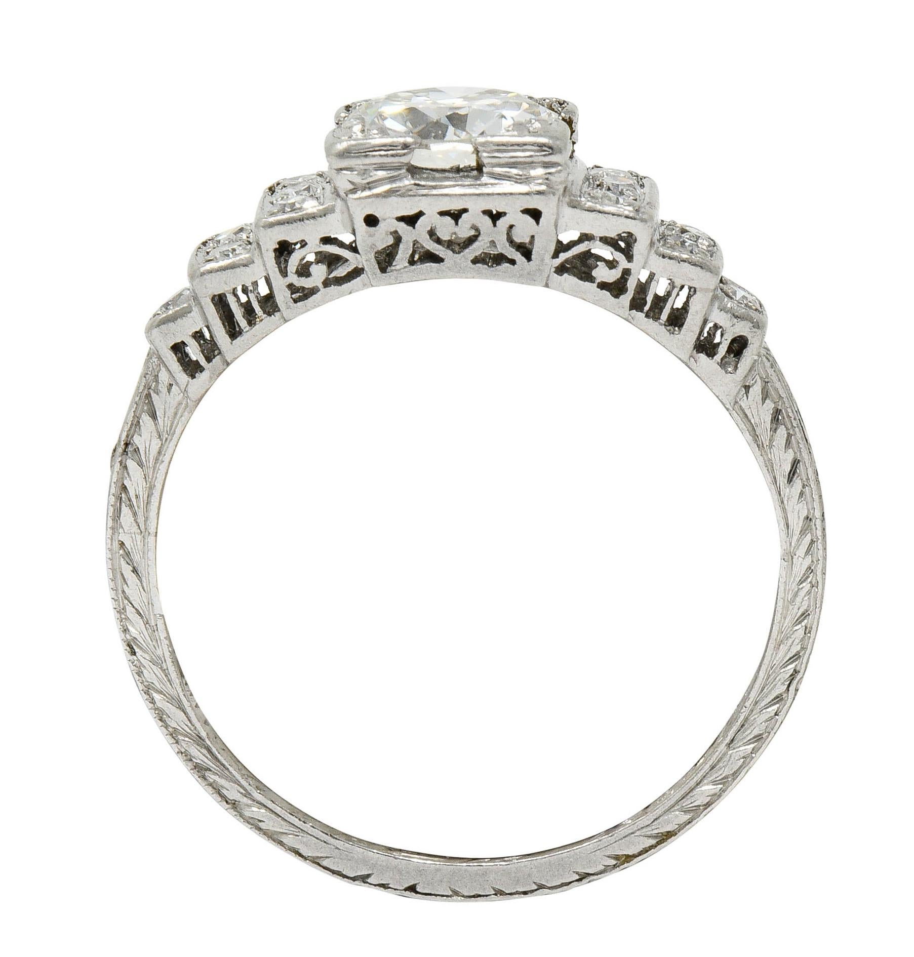 Art Deco Diamond Platinum Heart Engagement Ring 2