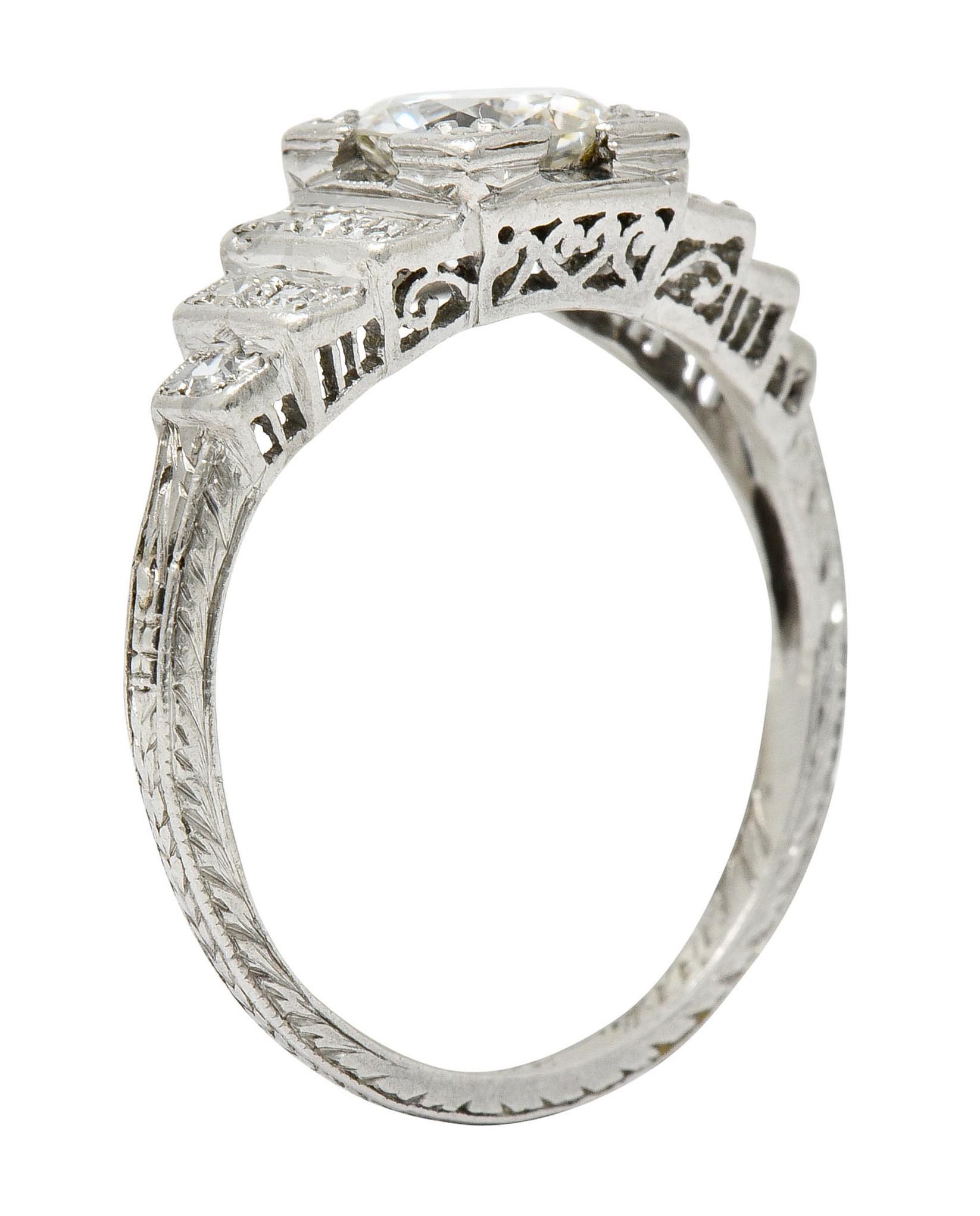 Art Deco Diamond Platinum Heart Engagement Ring 3