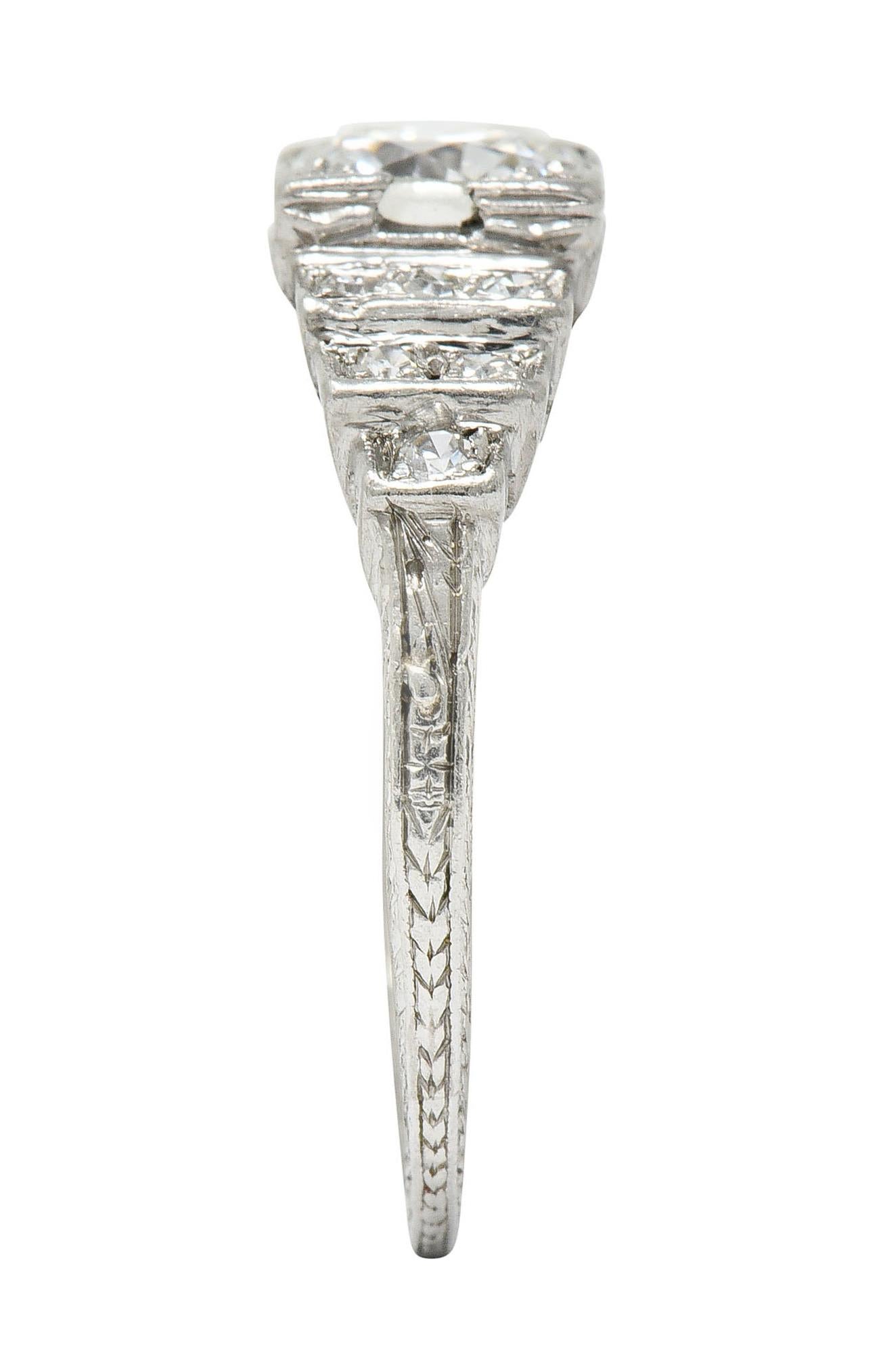 Art Deco Diamond Platinum Heart Engagement Ring 4