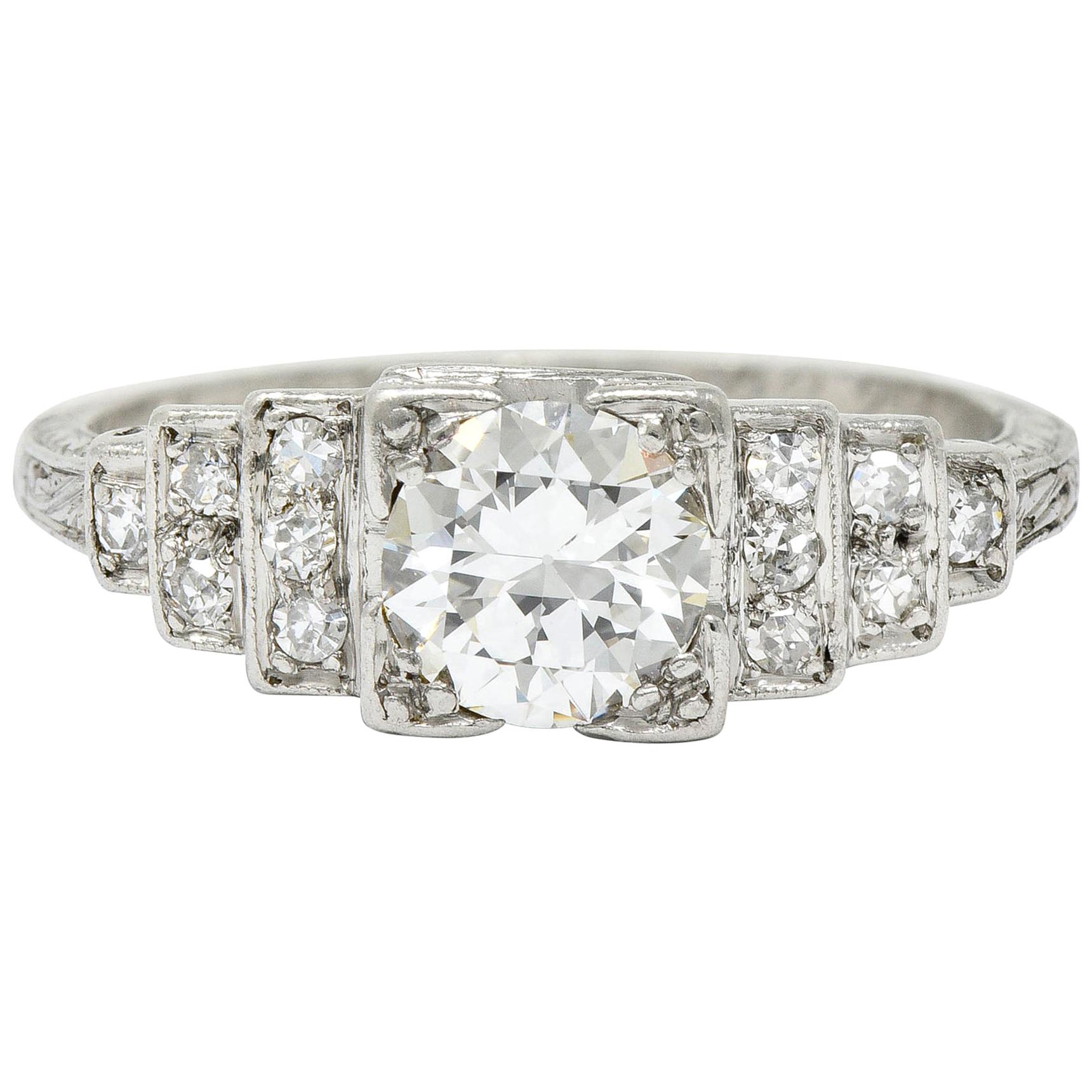 Art Deco Diamond Platinum Heart Engagement Ring