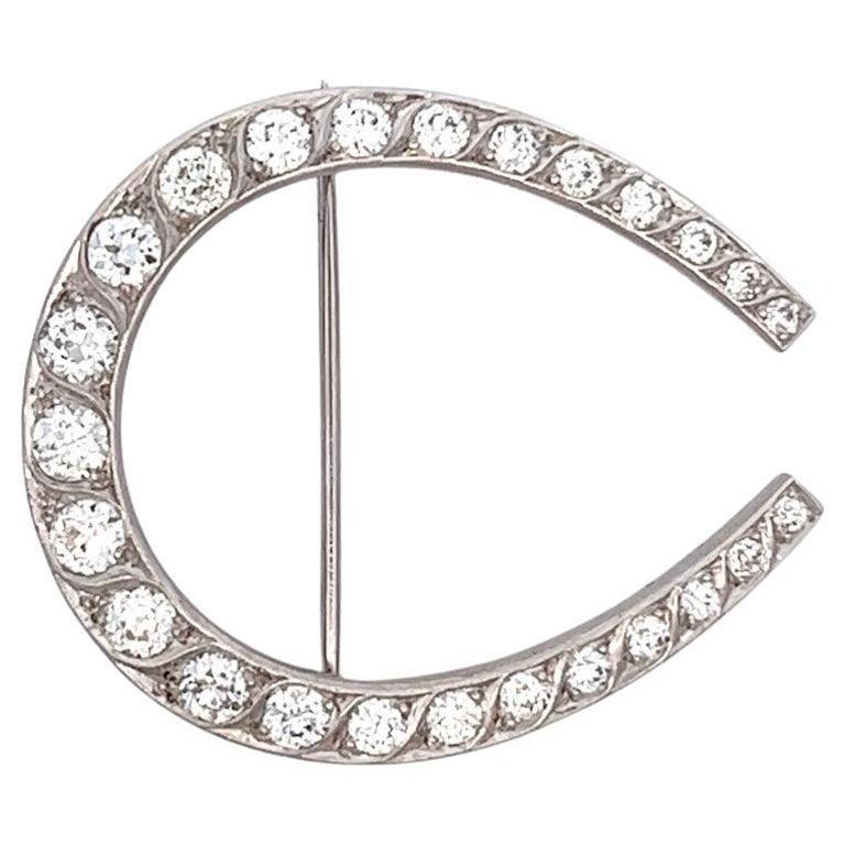Women's or Men's Art Deco Diamond Platinum Horseshoe Brooch