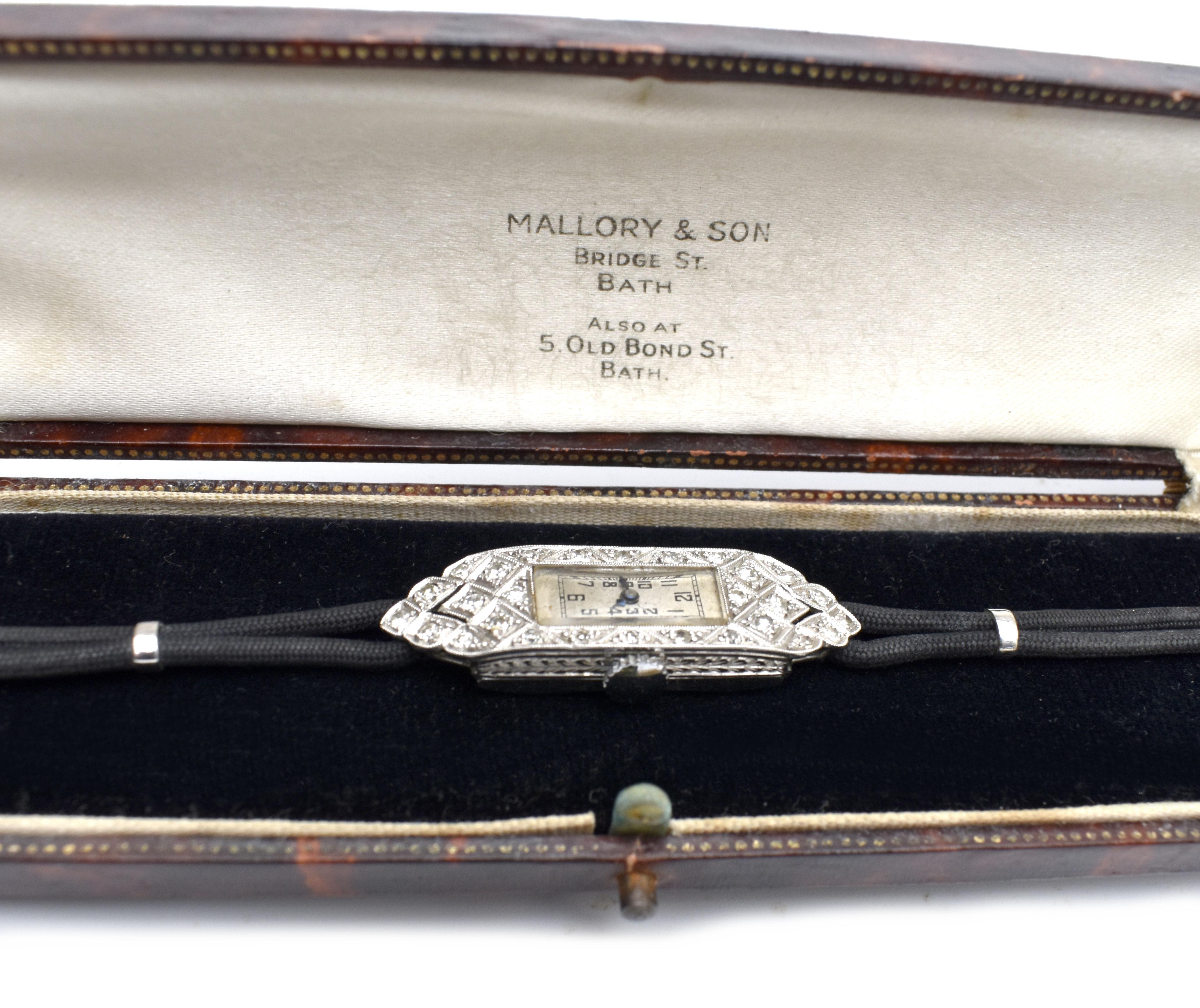 Antique Cushion Cut Art Deco Diamond Platinum Ladies Cocktail Watch, c1929