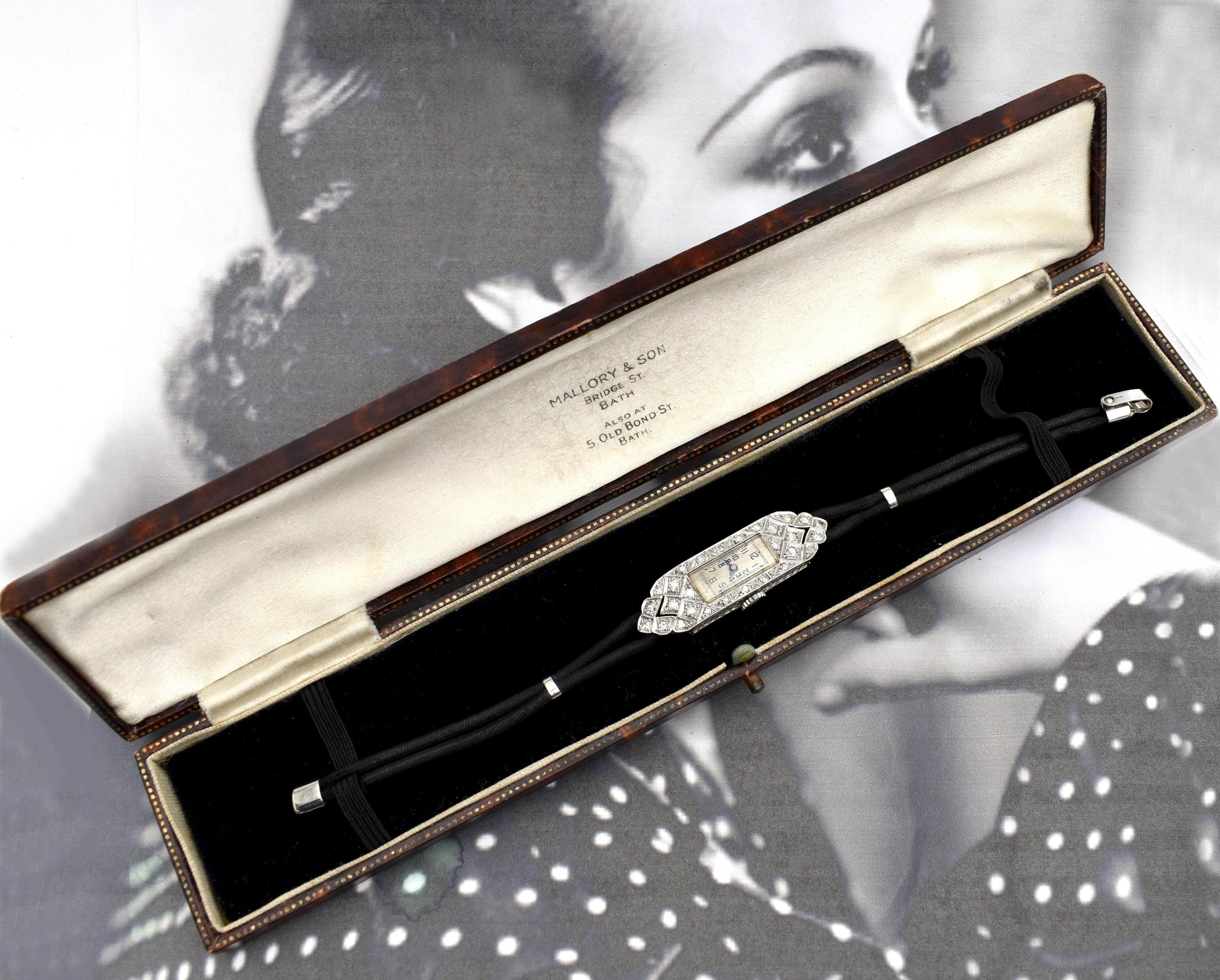Art Deco Diamond Platinum Ladies Cocktail Watch, c1929 In Good Condition In Westward ho, GB