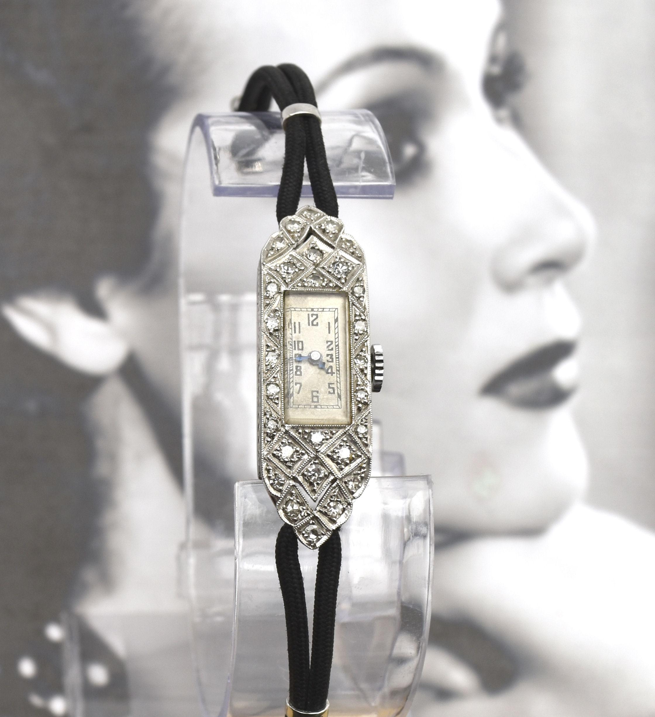 Art Deco Diamond Platinum Ladies Cocktail Watch, c1929 1