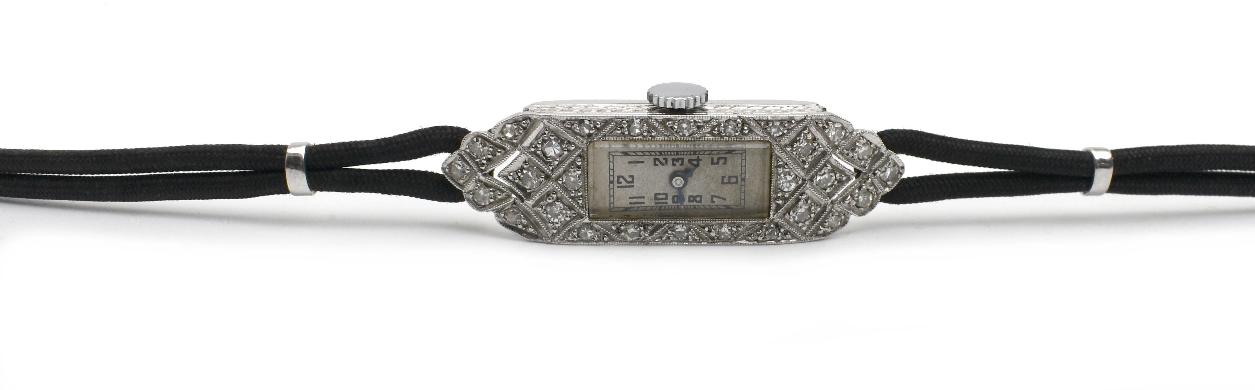 Art Deco Diamond Platinum Ladies Cocktail Watch, c1929 2