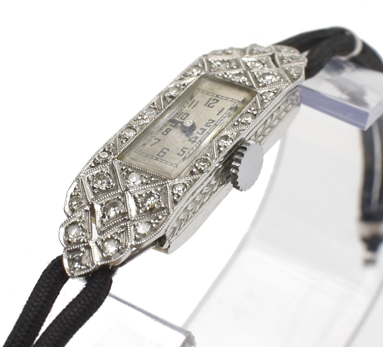 Art Deco Diamond Platinum Ladies Cocktail Watch, c1929 3