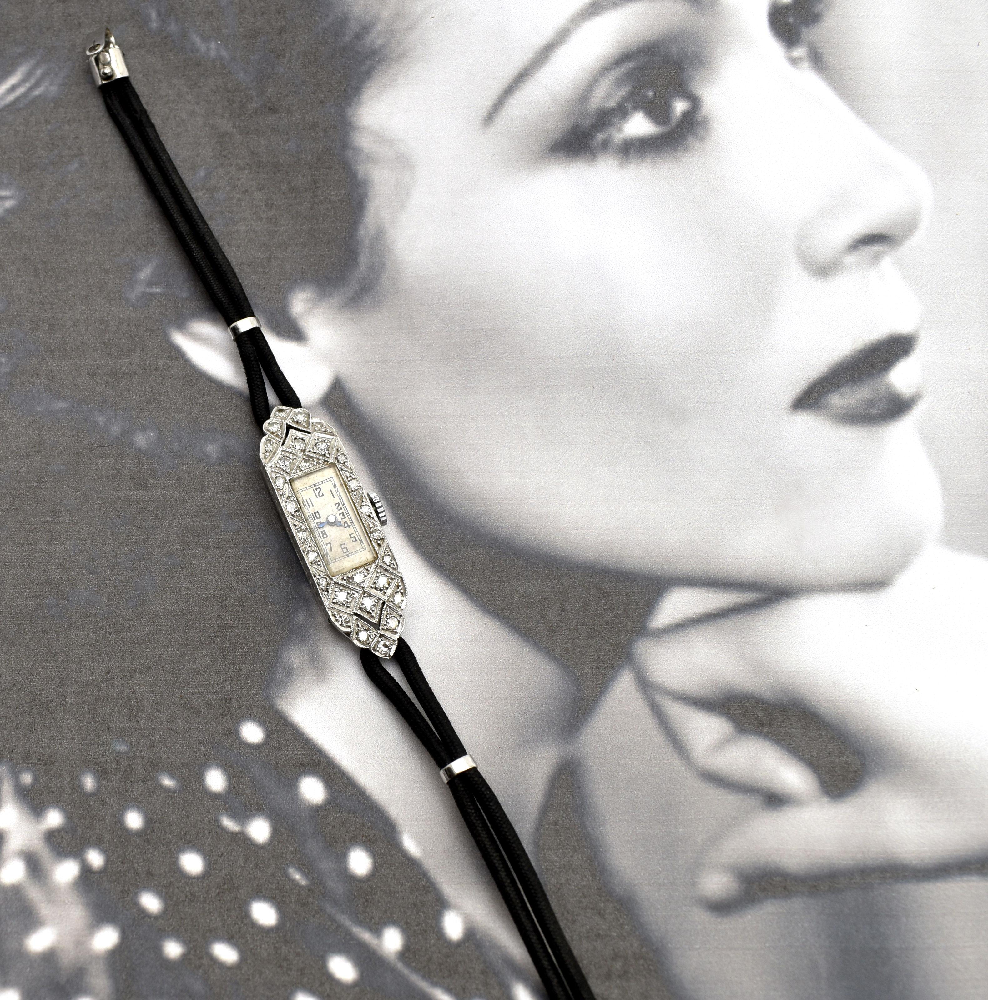 Art Deco Diamond Platinum Ladies Cocktail Watch, c1929 4