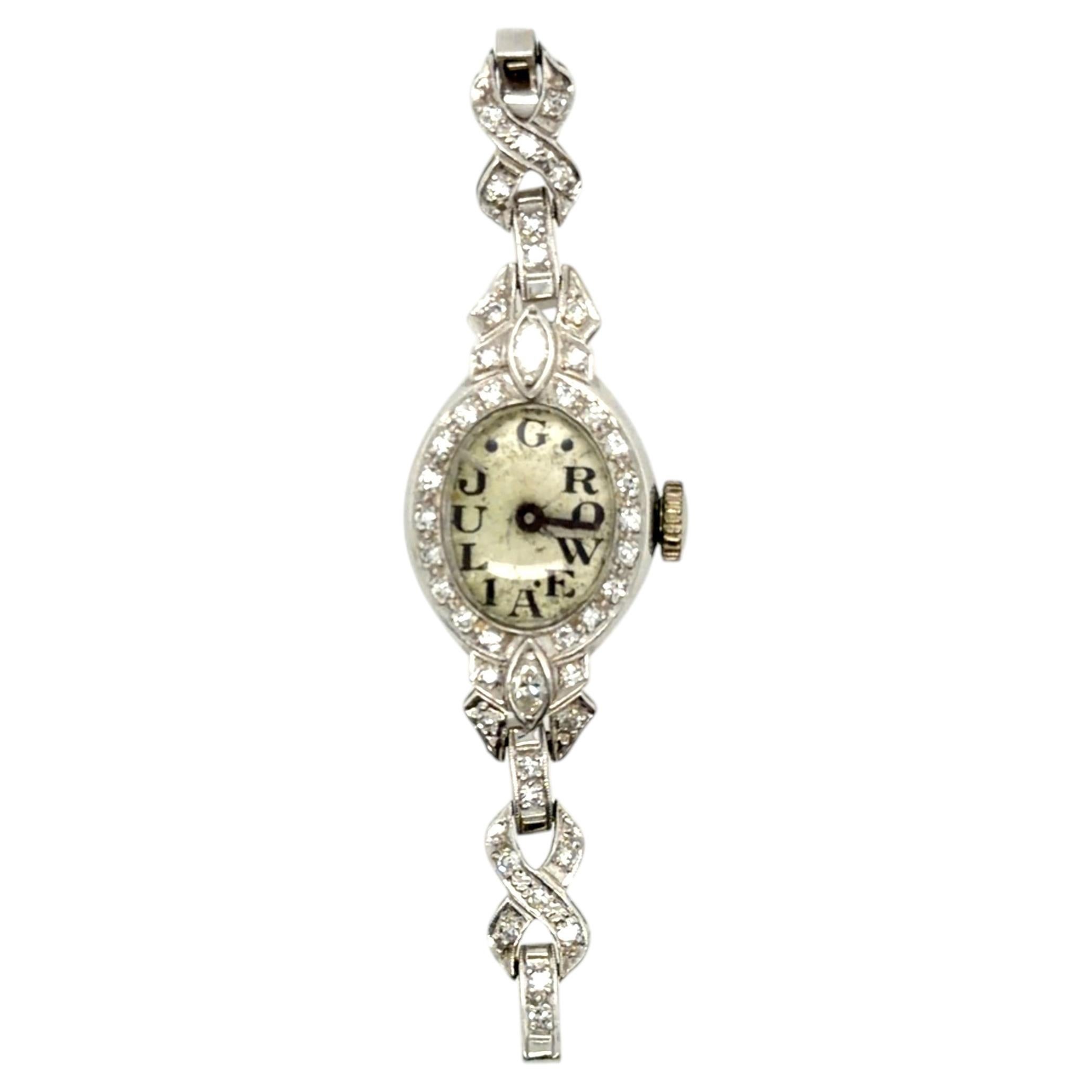 Art Deco Diamond Platinum Ladies Wrist Watch Mined 1ct 1930's Custom Dial