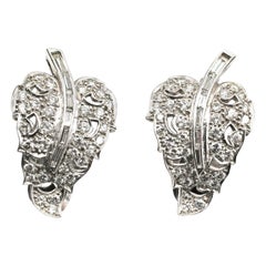 Art Deco Diamond Platinum Leaf Earrings