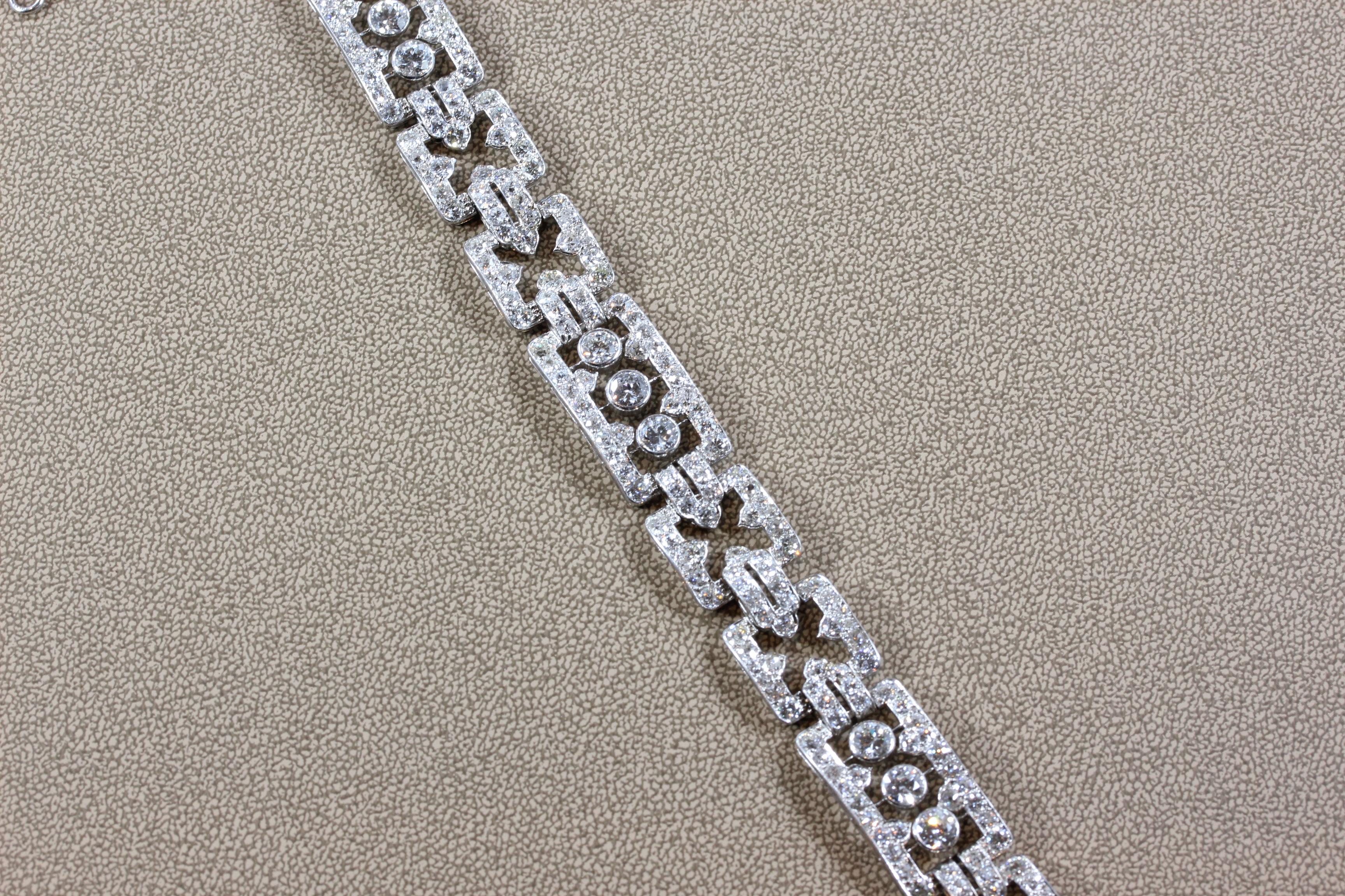 Round Cut Art Deco Diamond Platinum Link Bracelet