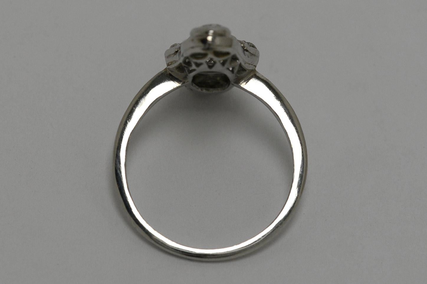 Old European Cut Art Deco Diamond Platinum Navette Long Wedding Engagement Ring Bridal Jewelry