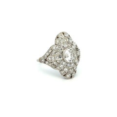 Art Deco Diamond Platinum Navette Milgrain Vintage Cocktail Ring