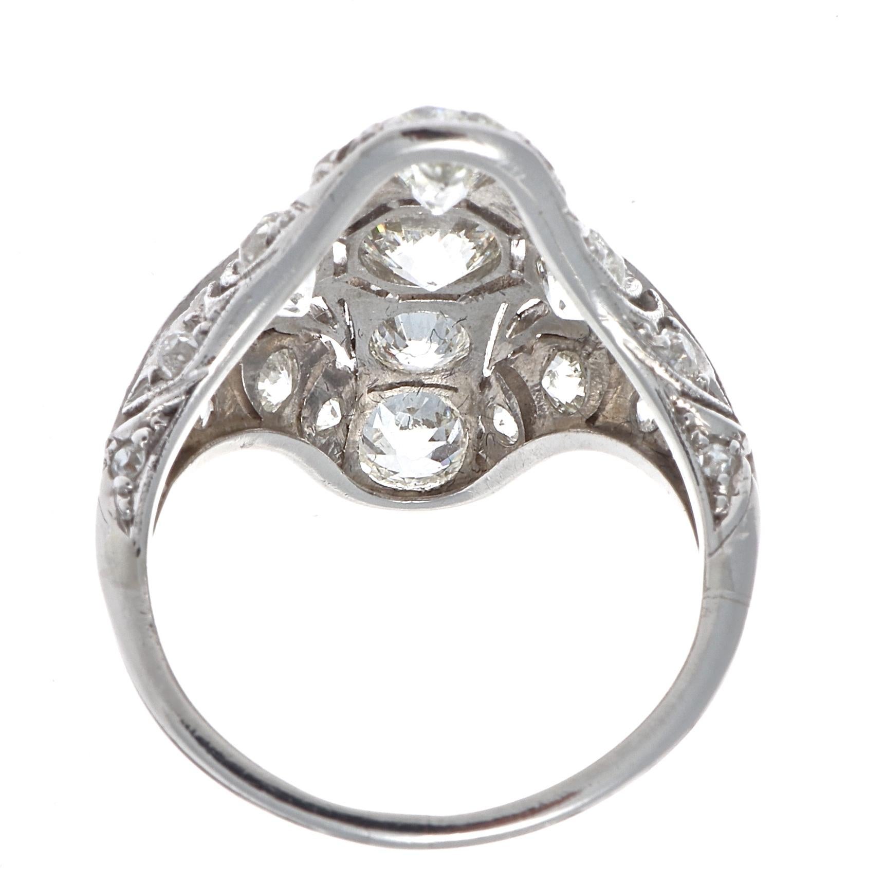 Art Deco Diamond Platinum Navette Ring In Excellent Condition In Beverly Hills, CA