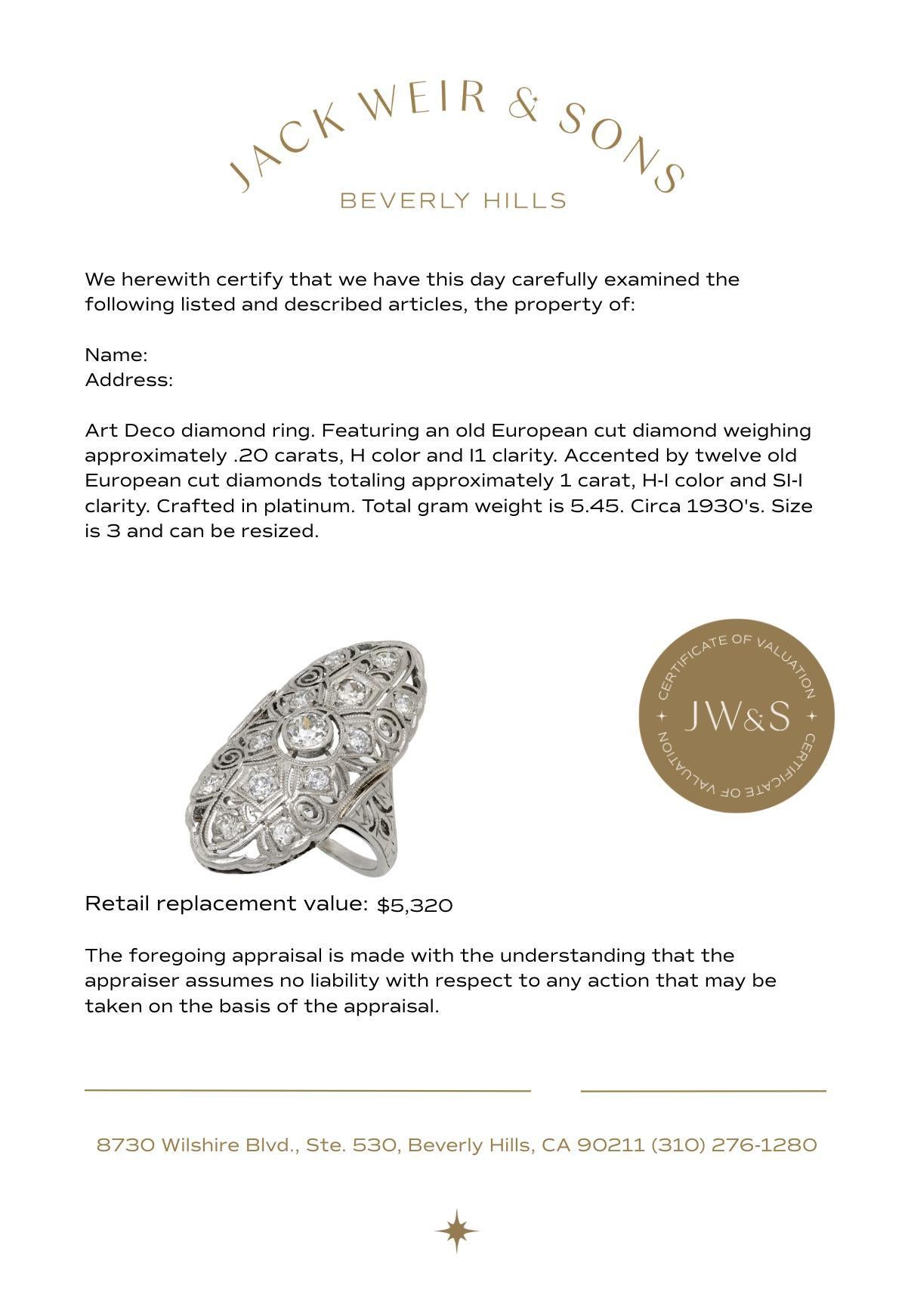 Art Deco diamond platinum navette ring For Sale 1