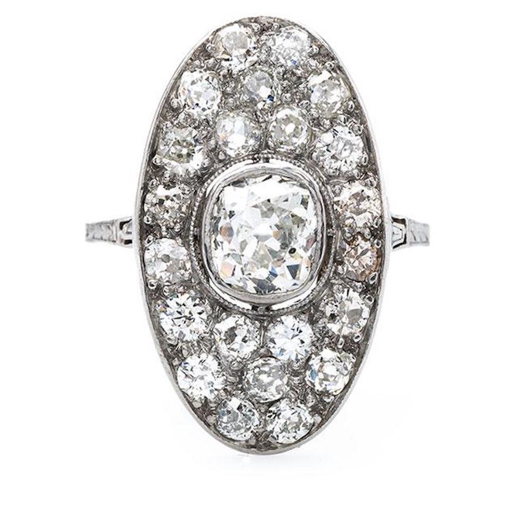 Art Deco Diamond Platinum Navette Ring