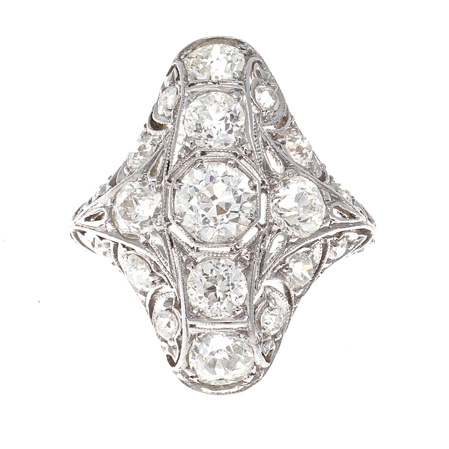 Art Deco Diamond Platinum Navette Ring