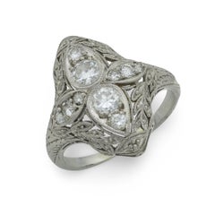 Art Deco diamond platinum navette ring