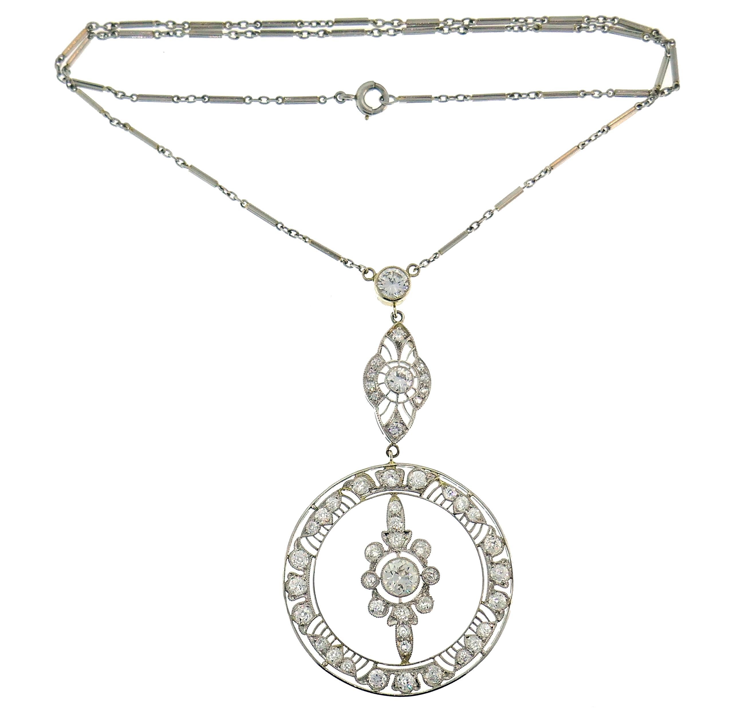 Old European Cut Art Deco Diamond Platinum Necklace