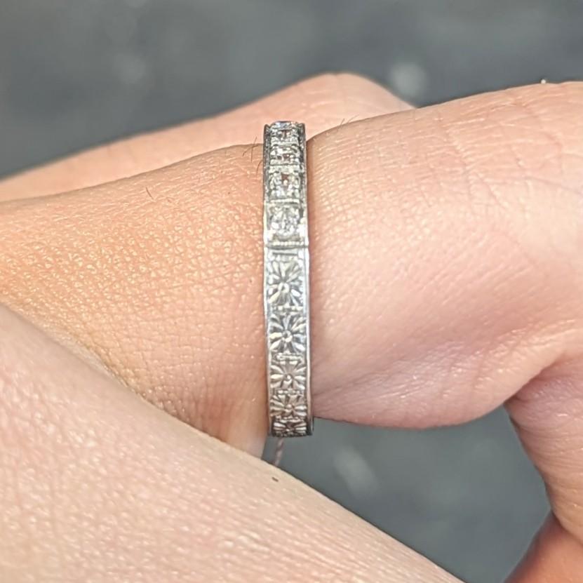 Art Deco Diamond Platinum Orange Blossom Vintage Wedding Band Ring en vente 7