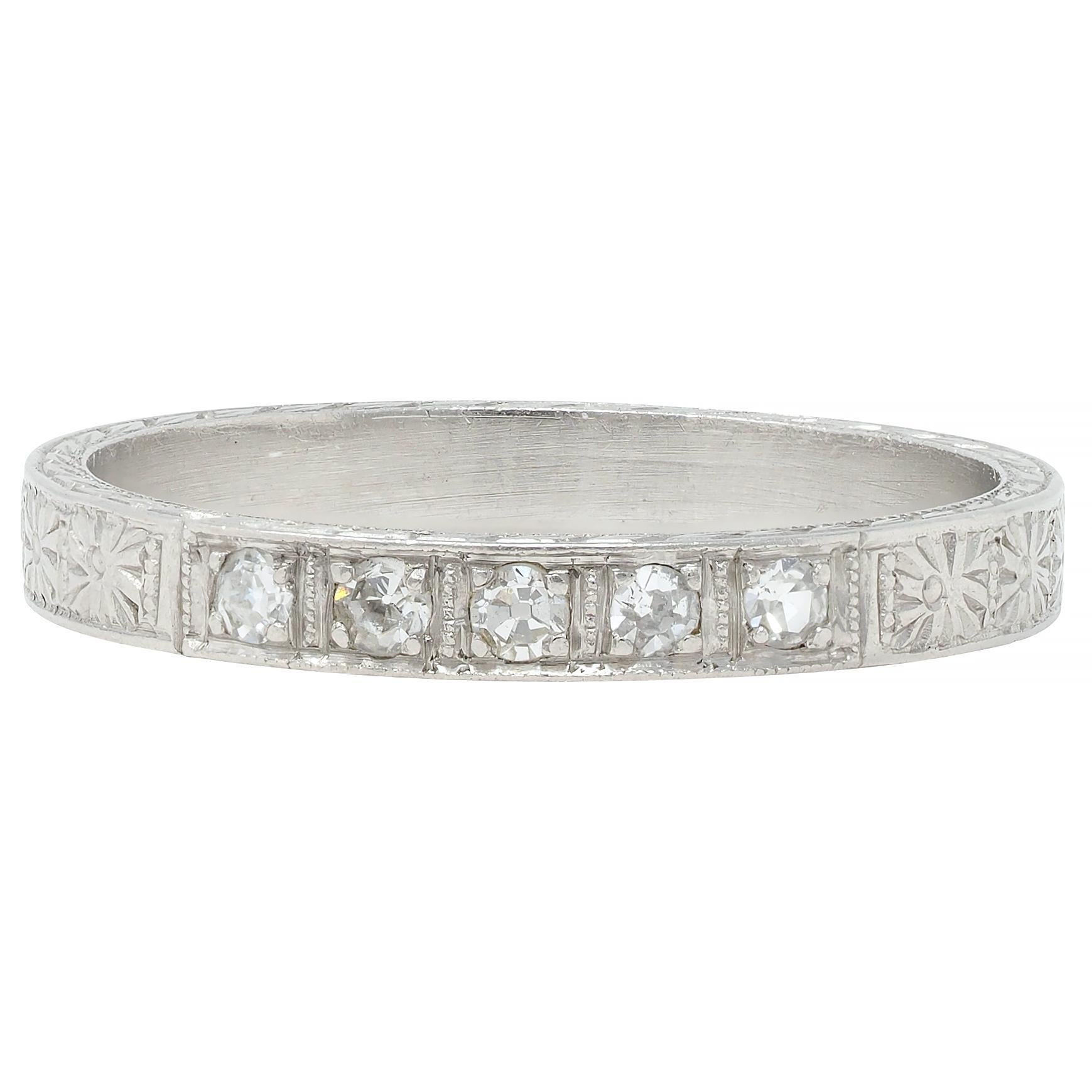 Women's or Men's Art Deco Diamond Platinum Orange Blossom Vintage Wedding Band Ring