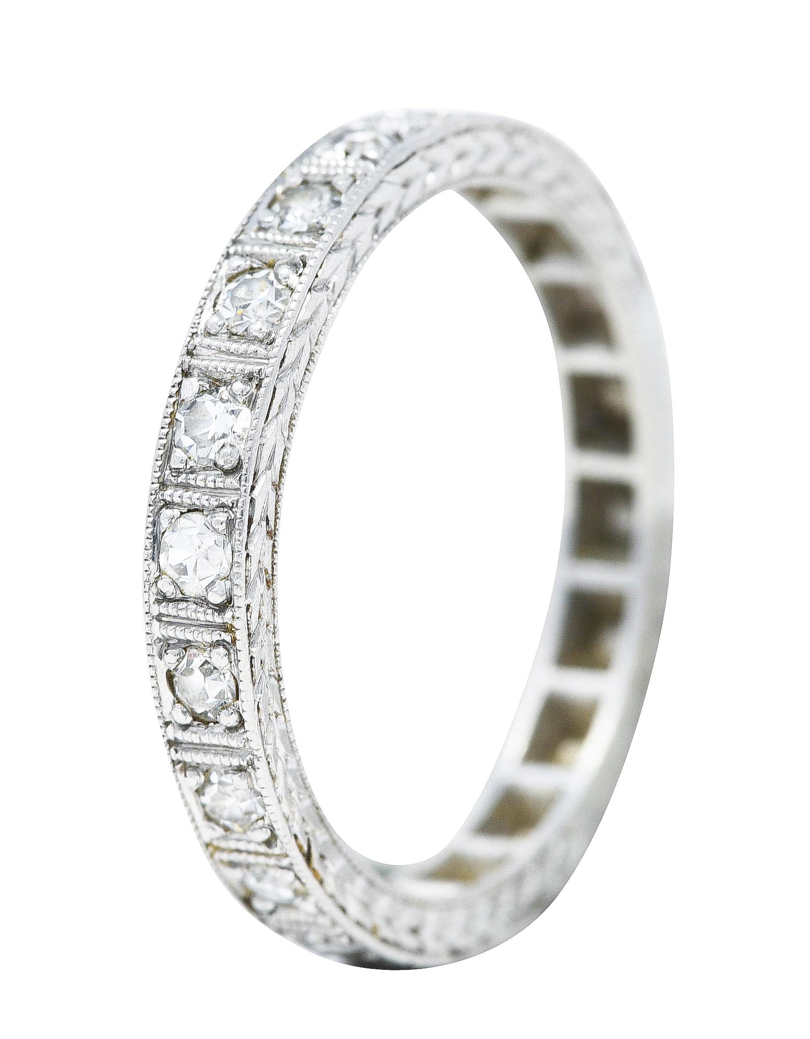 Single Cut Art Deco Diamond Platinum Orange Blossom Wheat Wedding Band Ring