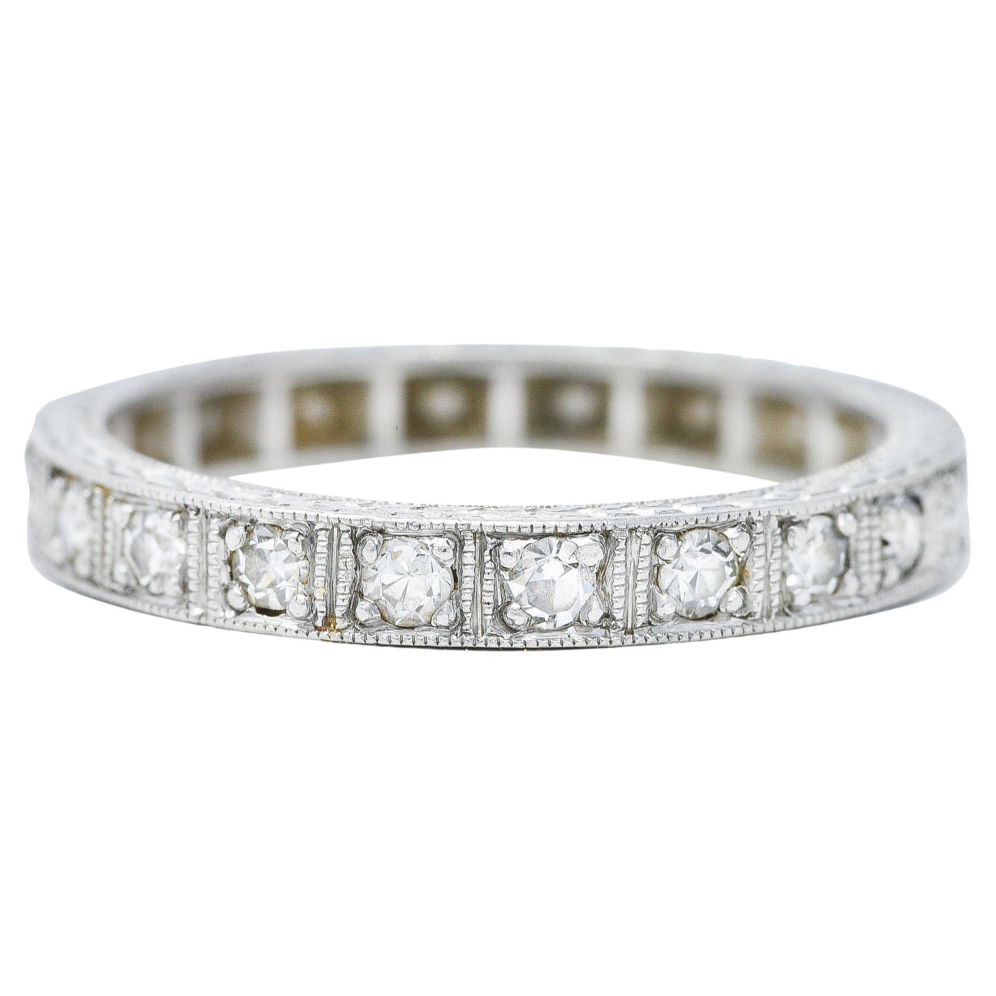 Art Deco Diamond Platinum Orange Blossom Wheat Wedding Band Ring