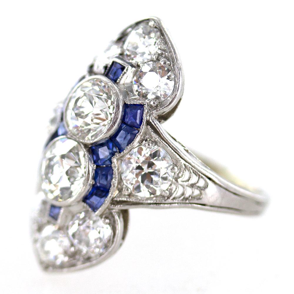 Women's Art Deco Diamond Platinum Original Cocktail Ring
