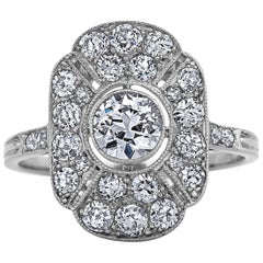 Art Deco Diamond Platinum Oval Plaque Ring