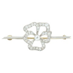 Art Deco Diamond Platinum Pansy Flower Vintage Bar Brooch