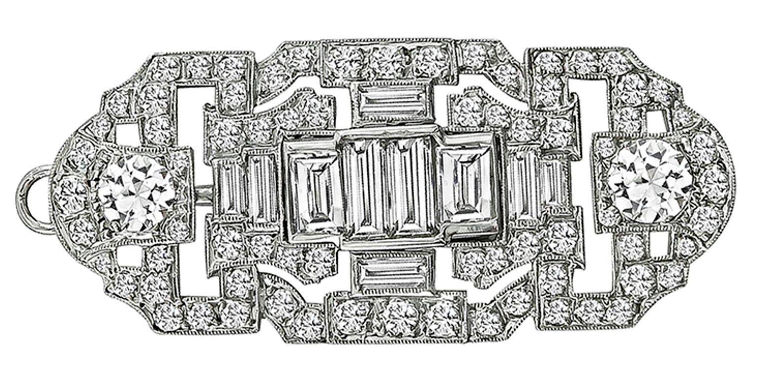 Art Deco Diamond Platinum Pin/Pendant In Excellent Condition For Sale In New York, NY
