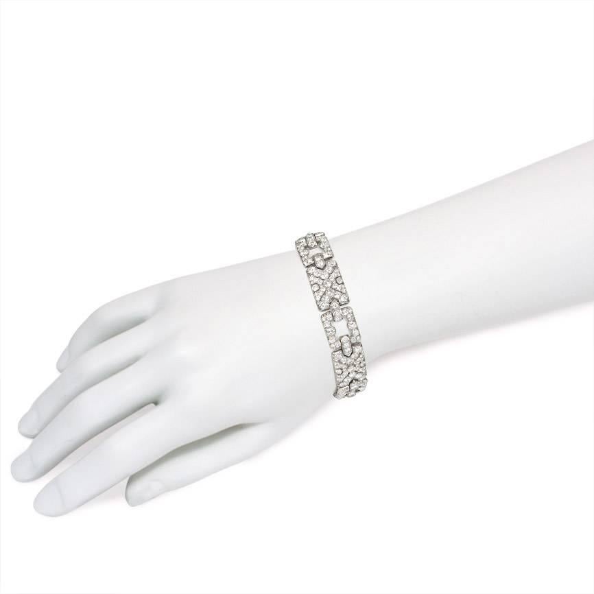 Women's or Men's Art Deco Diamond Platinum Plaque Link Bracelet