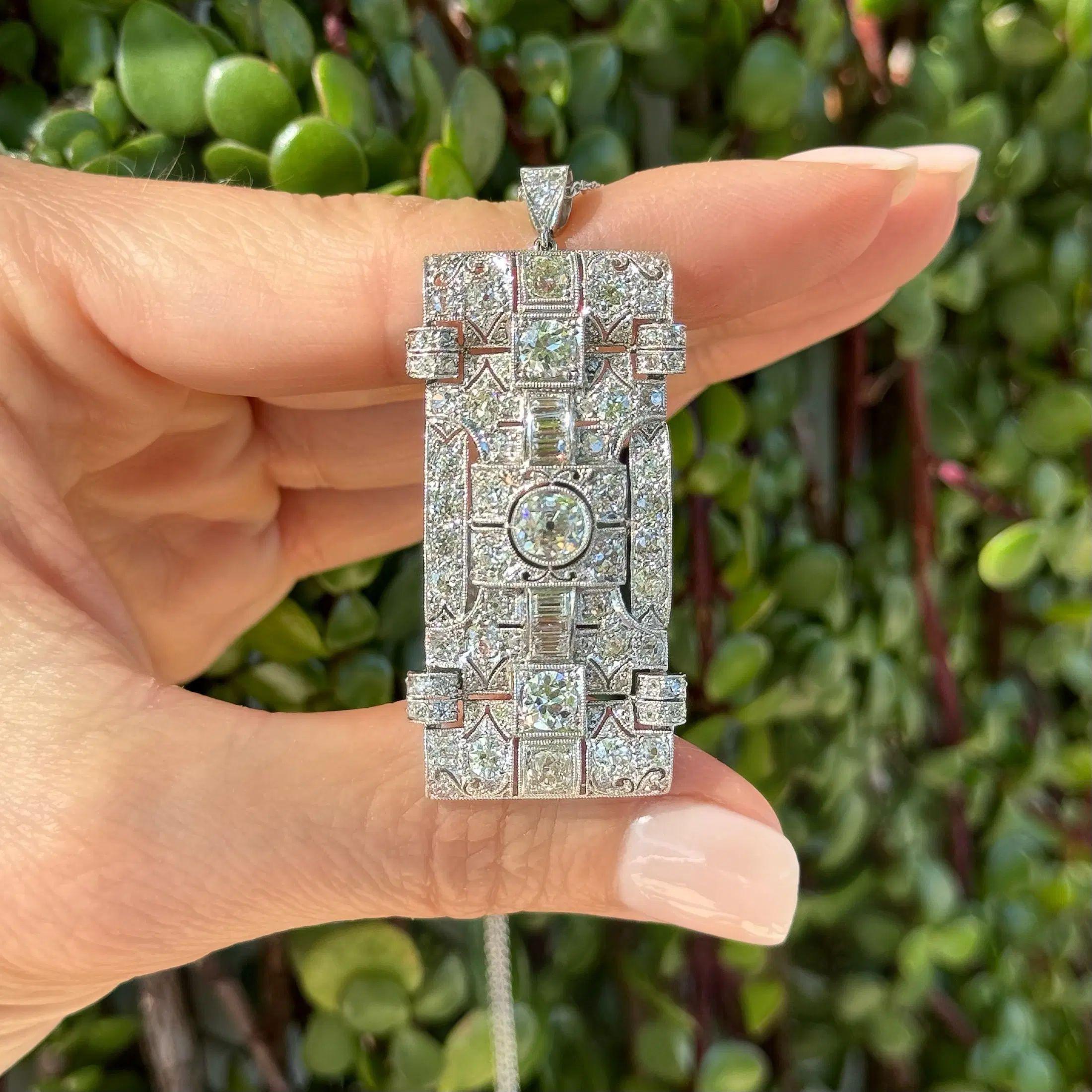 Art Deco Diamond Platinum Rectangular Filigree Vi… - image 3