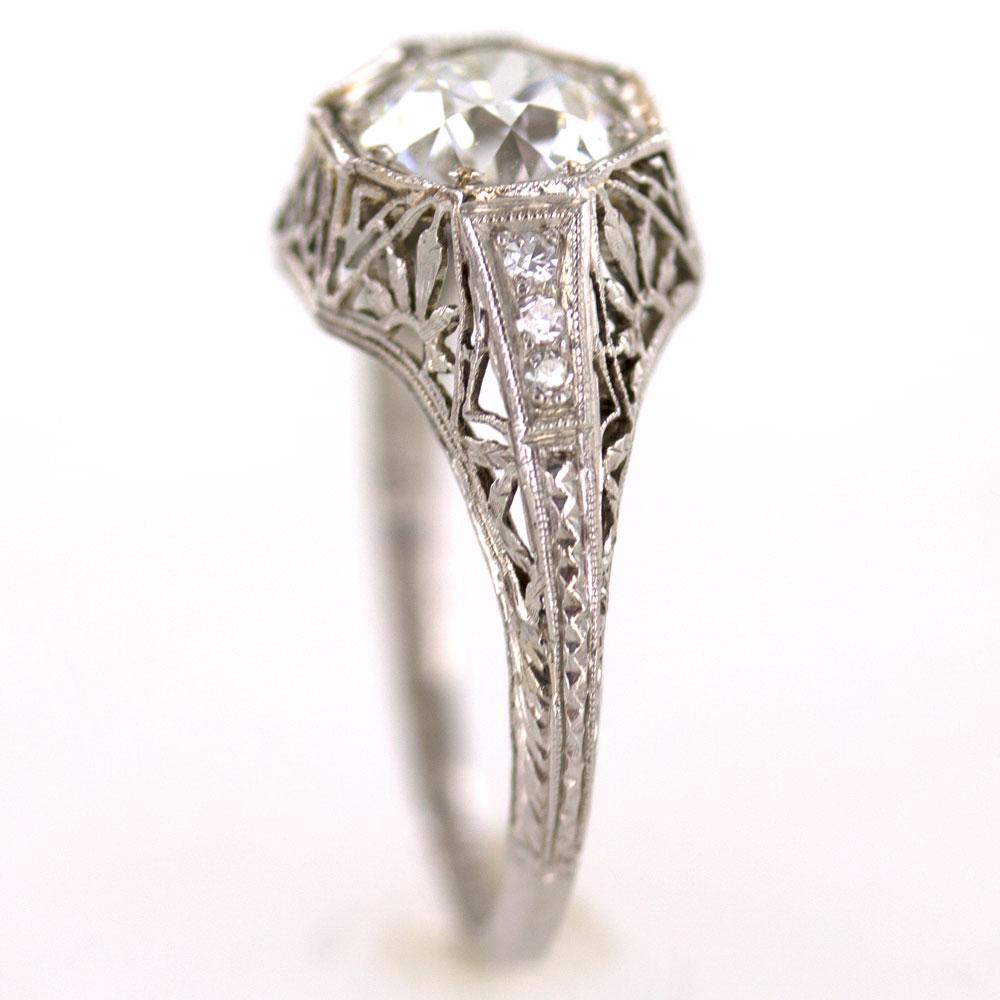 Art Deco Diamond Platinum Ring 1.53 Old European Cut Diamond GIA Certified In Good Condition In Boca Raton, FL