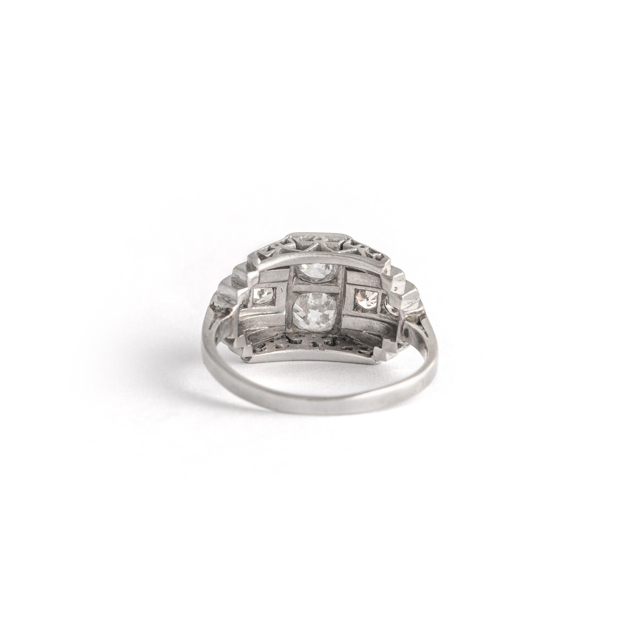Old Mine Cut Art Deco Diamond Platinum Ring 1925 For Sale