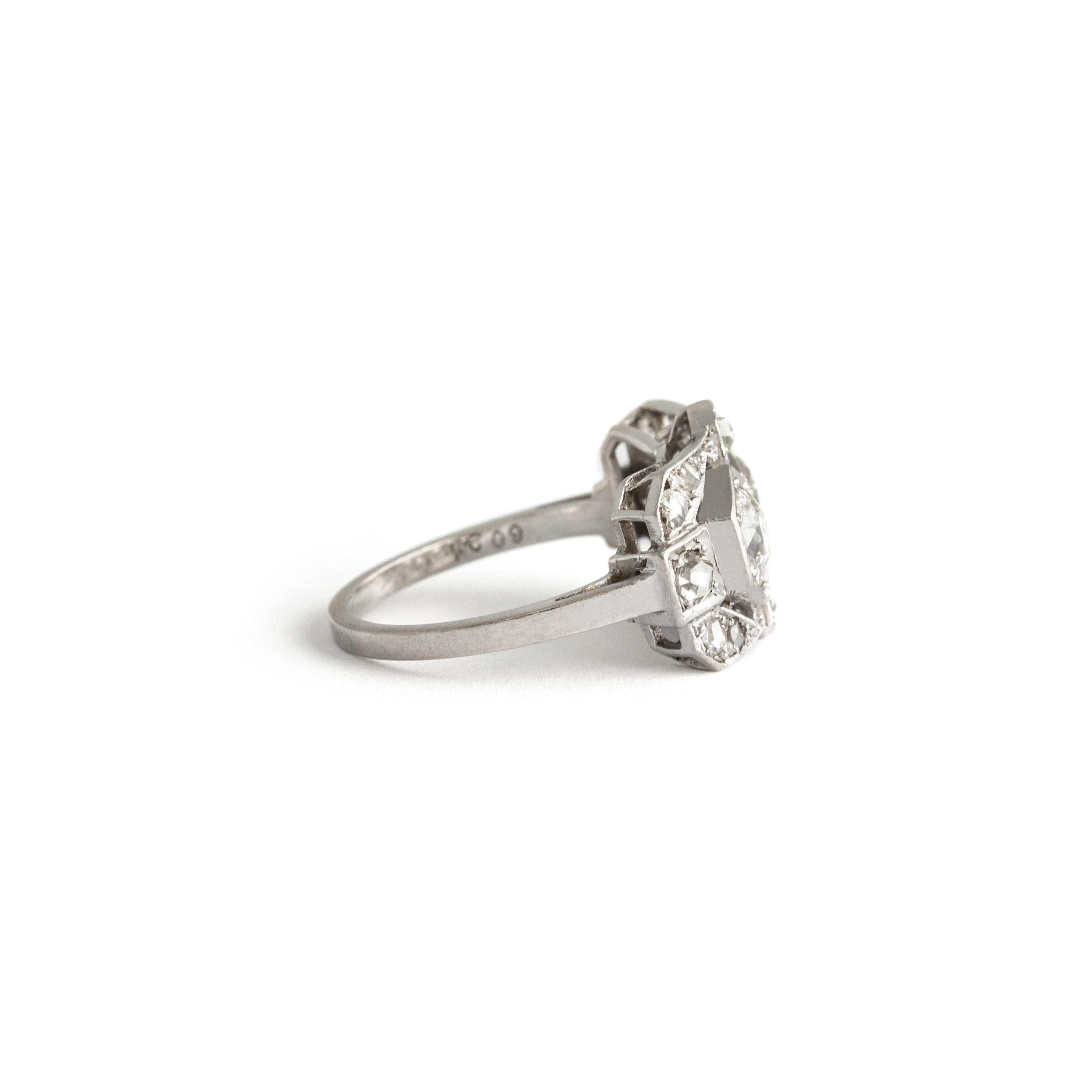 Women's or Men's Art Deco Diamond Platinum Ring 1930S