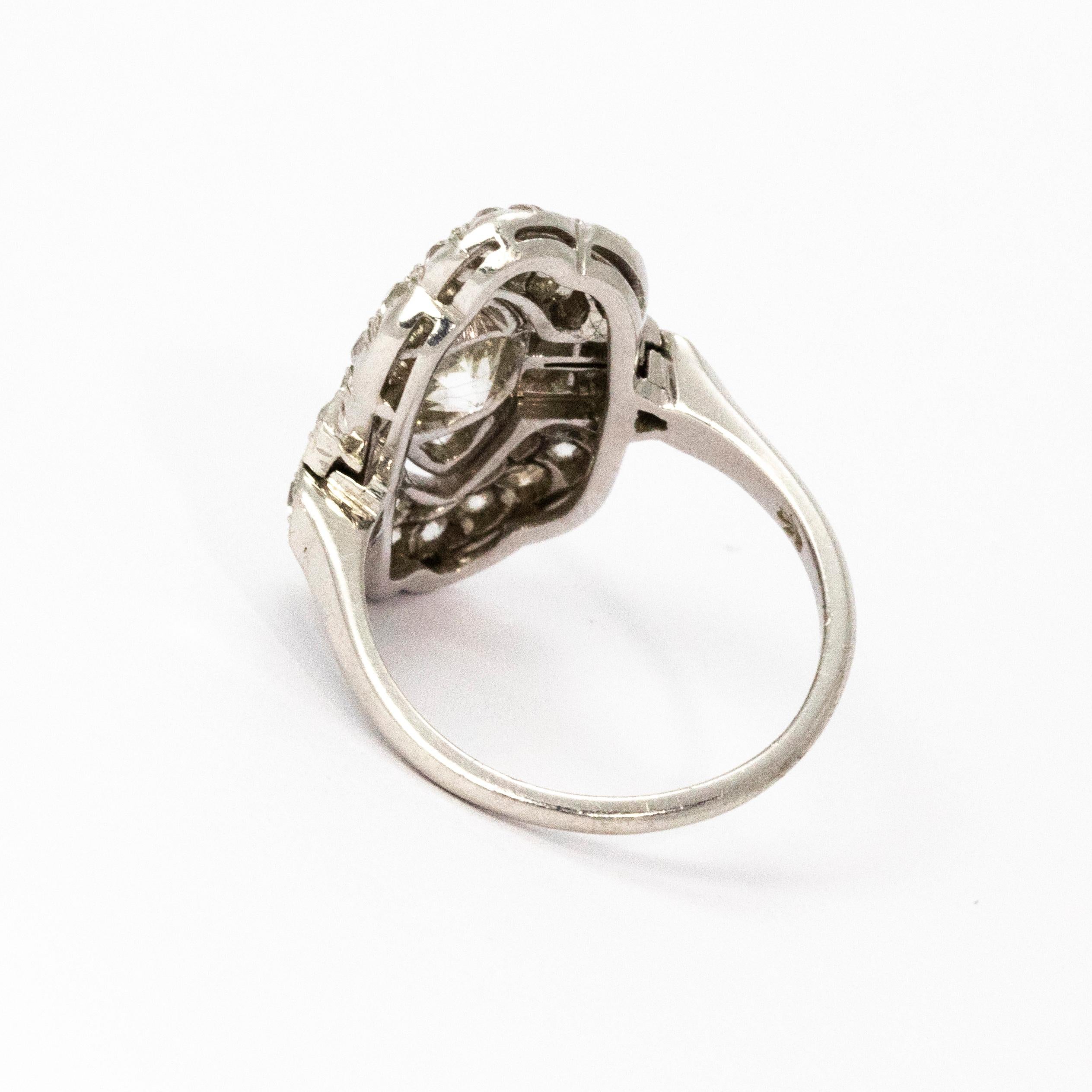 Art Deco Diamond Platinum Panel Ring In Good Condition In Chipping Campden, GB