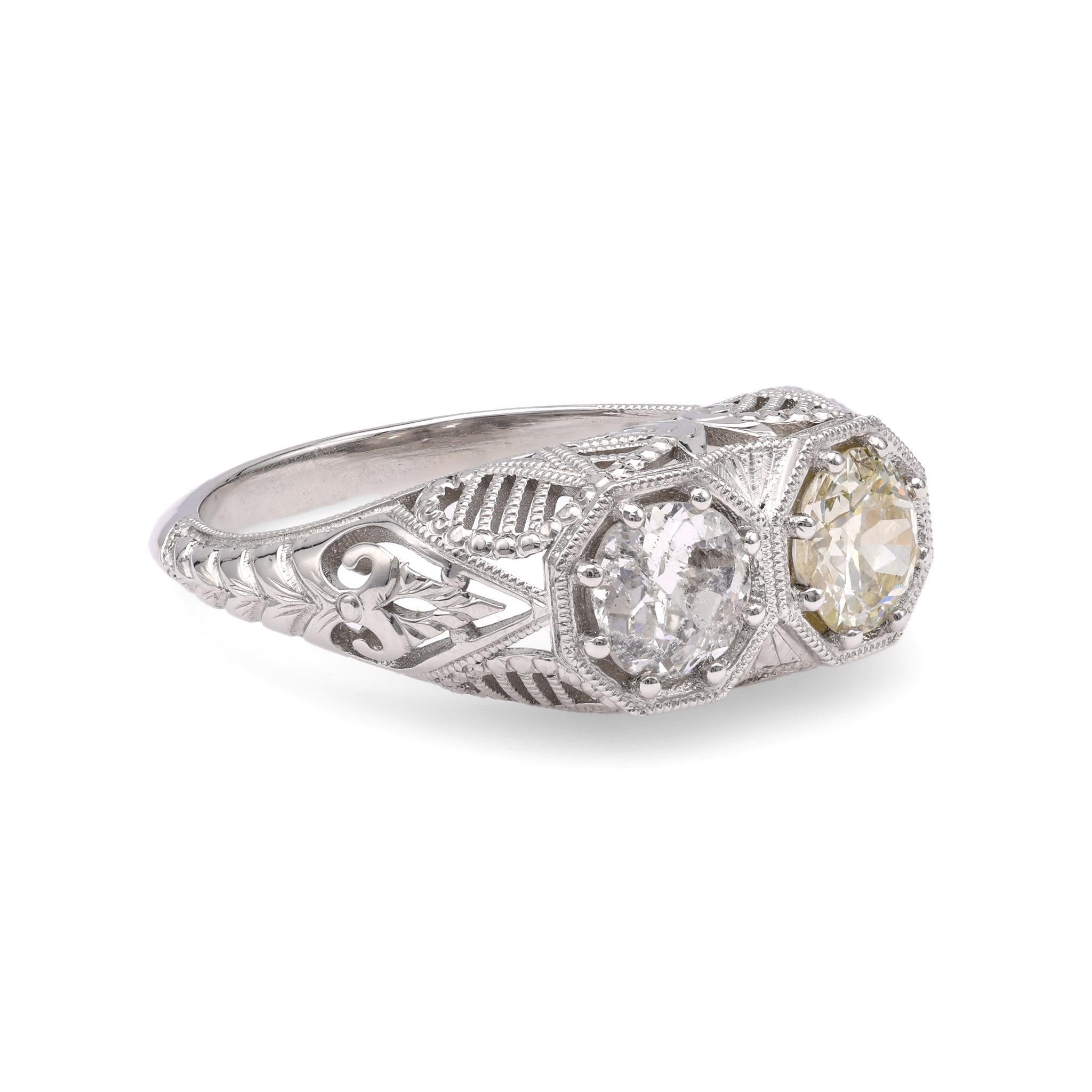 Old European Cut Art Deco Diamond Platinum Ring For Sale