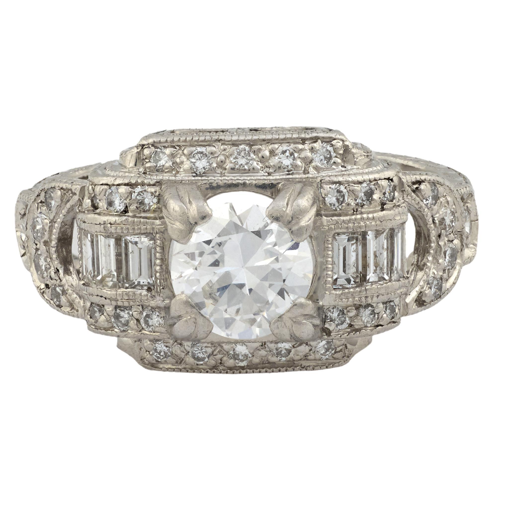 Anillo Art Déco de diamantes y platino Art Decó en venta