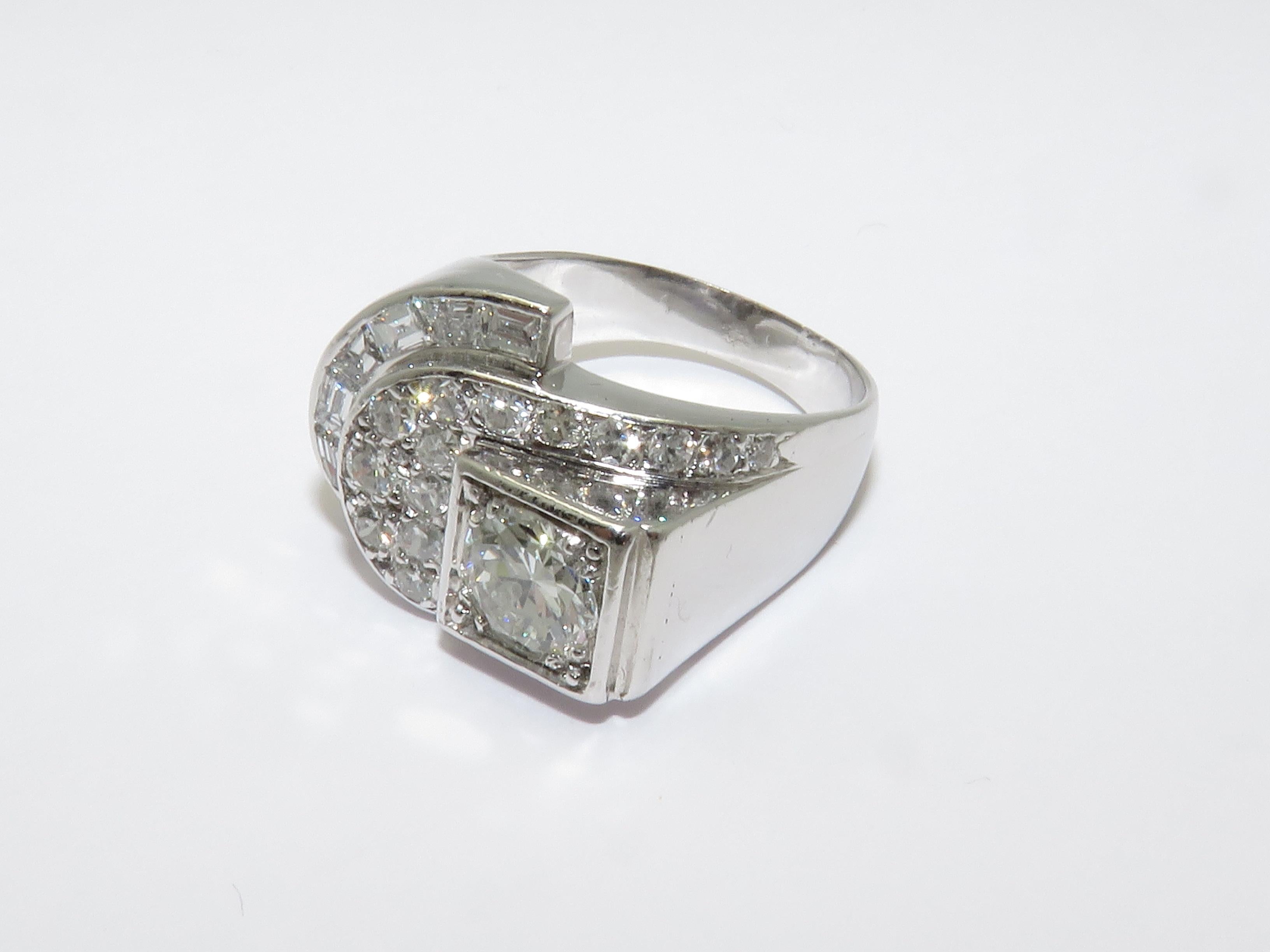 French Cut Art Deco Diamond Platinum Ring