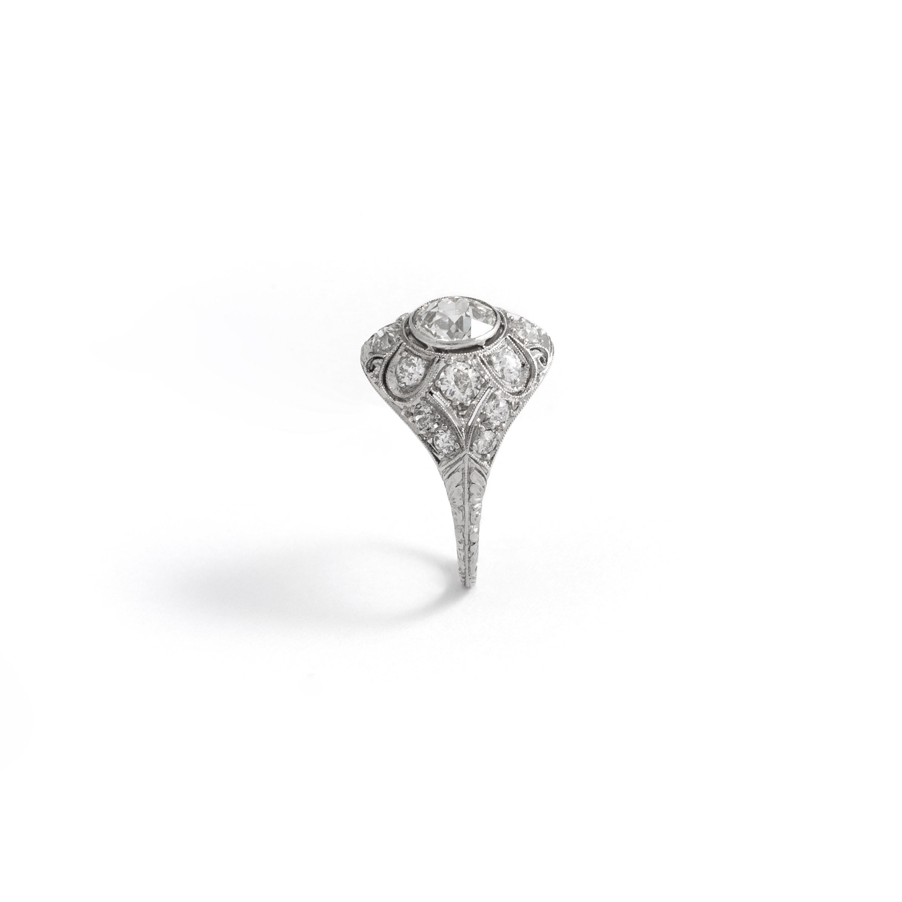 Art Deco Diamant Platin Ring (Art déco)