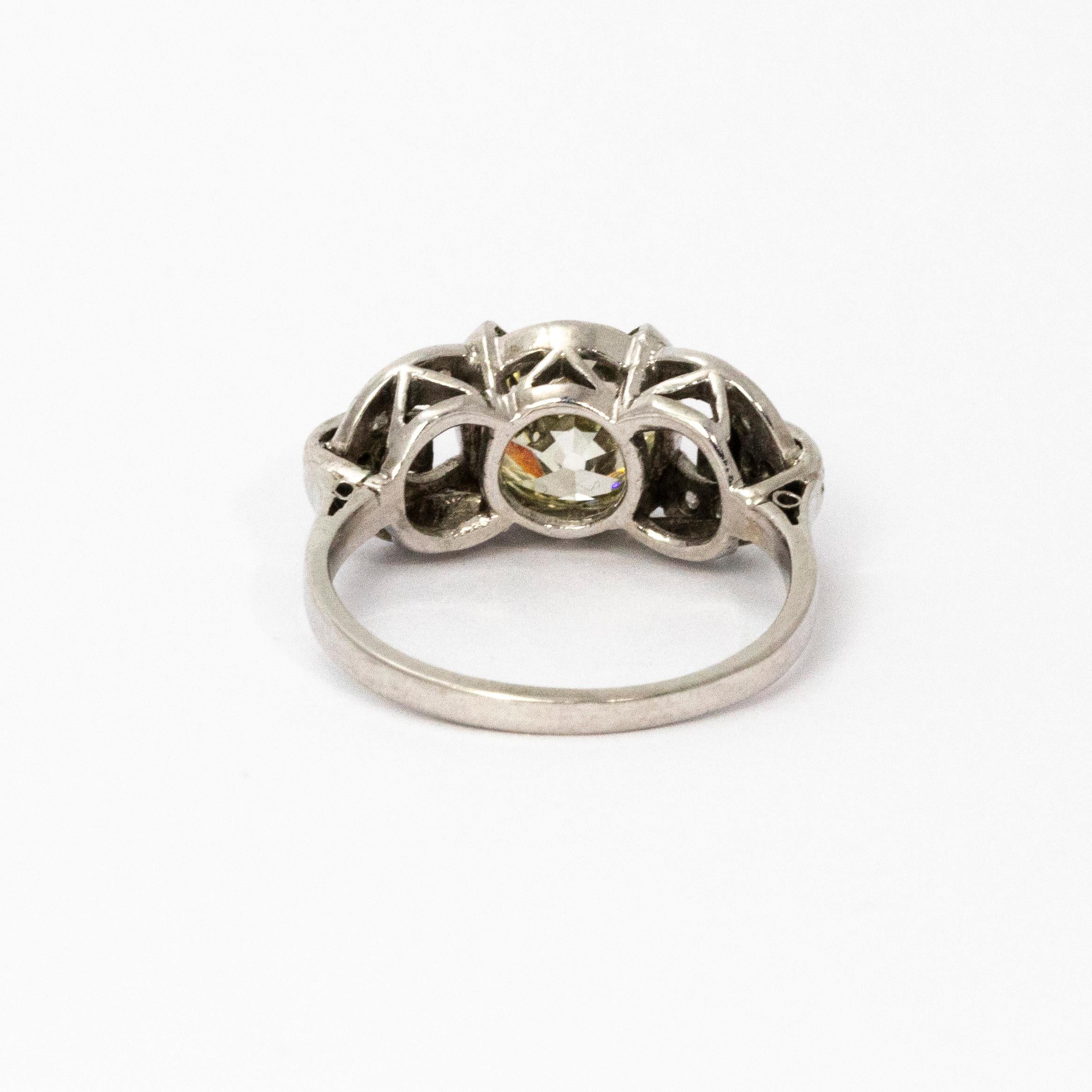 Women's Certified Art Deco Diamond Platinum Ring